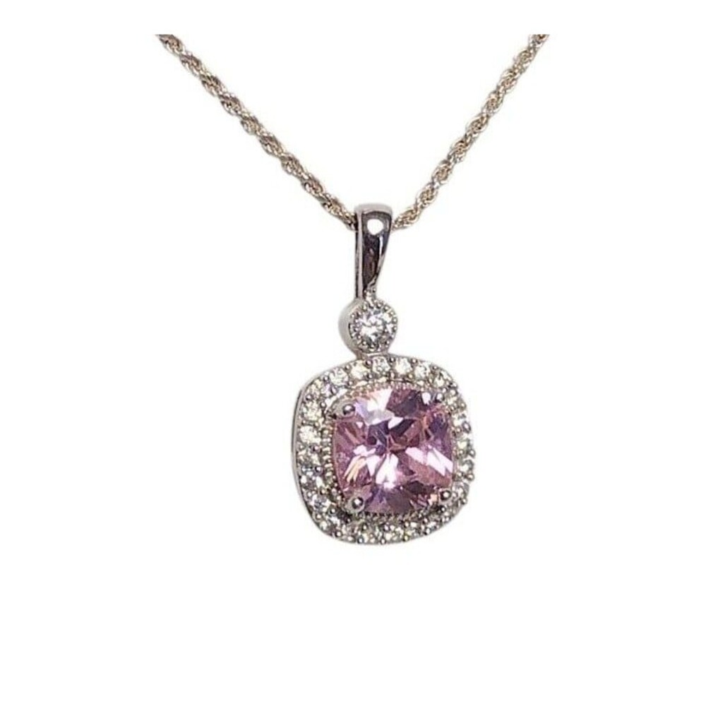 Pink CZ Pendant Sterling Silver Italy Chain Necklace